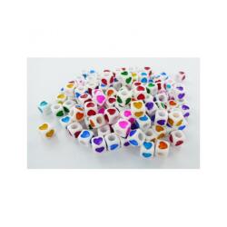 Perle plastique innspiro forme cube 6mm decor coeur    coloris assortis bocal de 600 perles