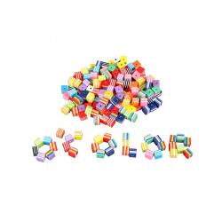 Perle plastique ocolor forme carree a rayures 1cm coloris  assortis lot de 200 perles