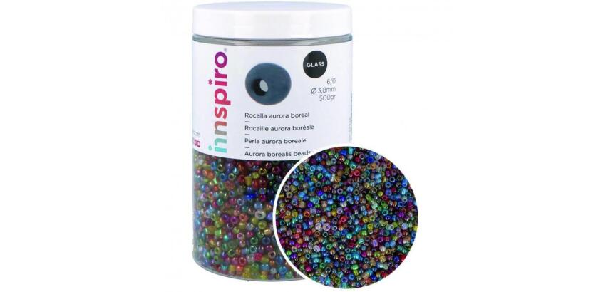 Perle de rocaille innspiro 3.8mm coloris aurore boreale  assortis bocal de 500g