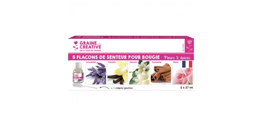 Lot flacons de parfums pour bougies graine creative 27 ml 5 parfums assortis 1 pipette  offerte