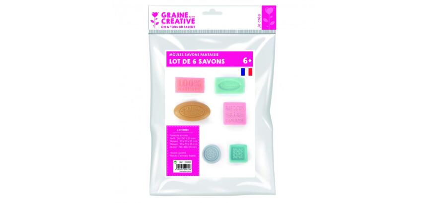 Lot mini-moules pour savons graine creative 6 formes      classiques assortis