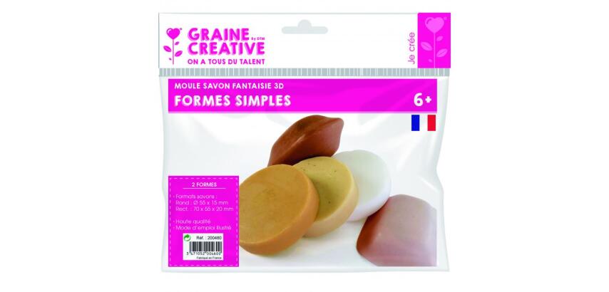 Lot moules savons simples formes graine creative 6x6 cm 2 formes rondes et carrees
