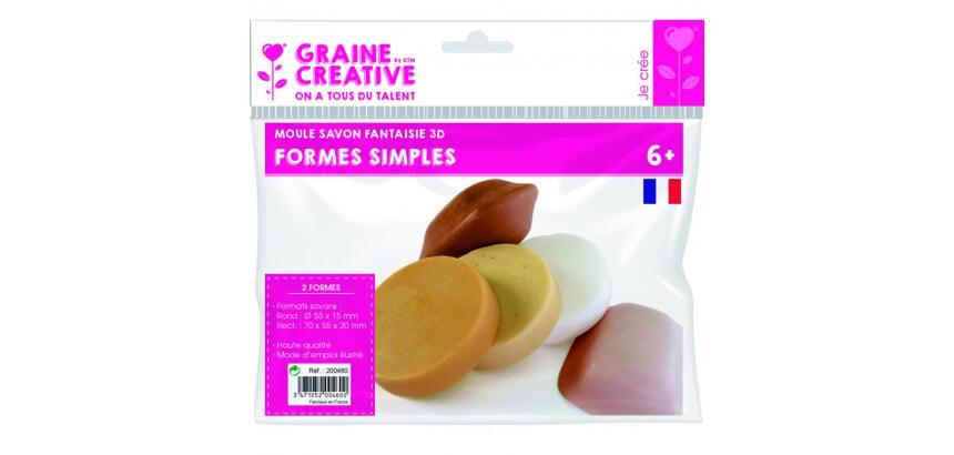 Lot moules savons simples formes graine creative 6x6 cm 2 formes rondes et carrees