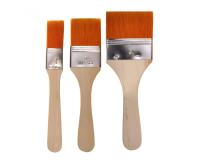 Set 3 brosses synthetiques extra larges manche en bois   naturel poils dores largeur   25 50 et 75 mm