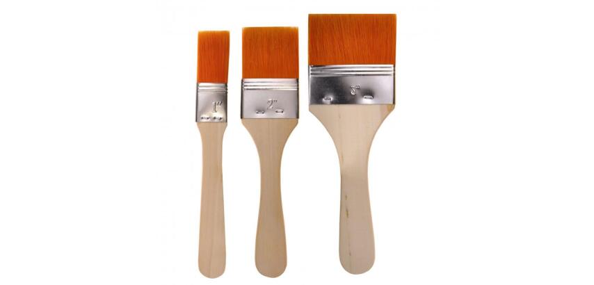 Set 3 brosses synthetiques extra larges manche en bois   naturel poils dores largeur   25 50 et 75 mm