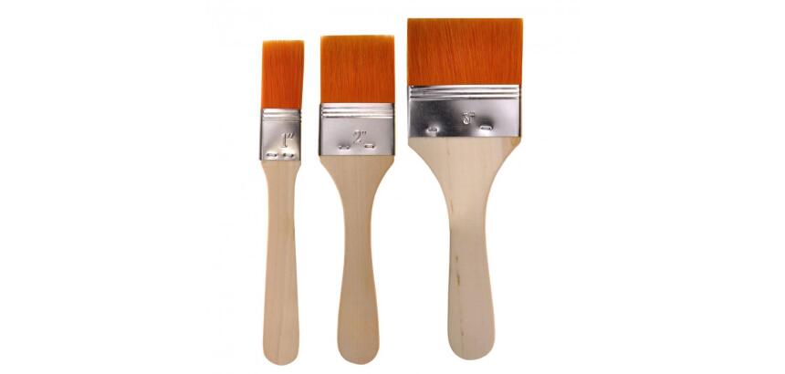 Set 3 brosses synthetiques extra larges manche en bois   naturel poils dores largeur   25 50 et 75 mm