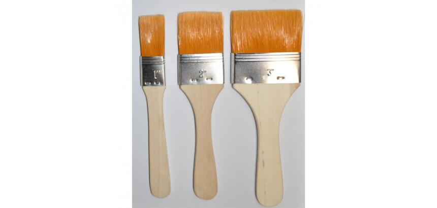 Pinceaux plats larges soie blanche manche en bois set de 3 pinceaux largeur 20 30 et   40 mm
