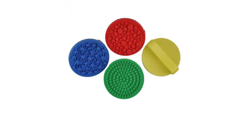 Lot de tampons a main fantaisie caoutchouc souple 4 modeles assortis