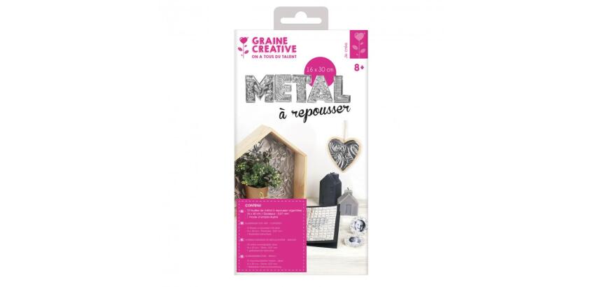 Pochette feuilles aluminium metal a repousser graine      creative 30x16cm 10 feuilles  coloris argent