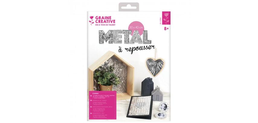 Pochette feuilles aluminium metal a repousser graine      creative 40x30cm 10 feuilles  coloris argent
