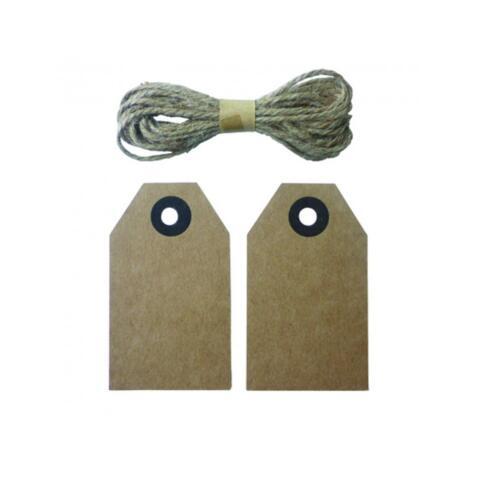 Lot etiquettes kraft graine creative 4x8 cm avec ficelle  de jute 20 unites
