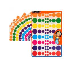 Gommette ronde cleopatre 4 tailles assorties             1.5/2/3/3.8cm 8 coloris       assortis par planche 640