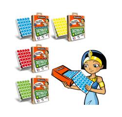 Gommette geometrique cleopatre diam 18mm 4 coloris assortis ecopack de 4 boites  7200 gommettes + 4800 8mm