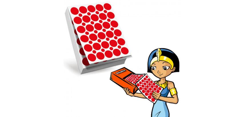 Recharge gommettes geometriques cleopatre 60f    1800 gommettes 18mm coloris   rouge + 1200 gommettes rondes