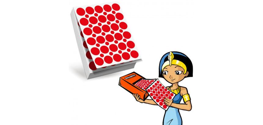 Recharge gommettes geometriques cleopatre 60f    1800 gommettes 18mm coloris   rouge + 1200 gommettes rondes