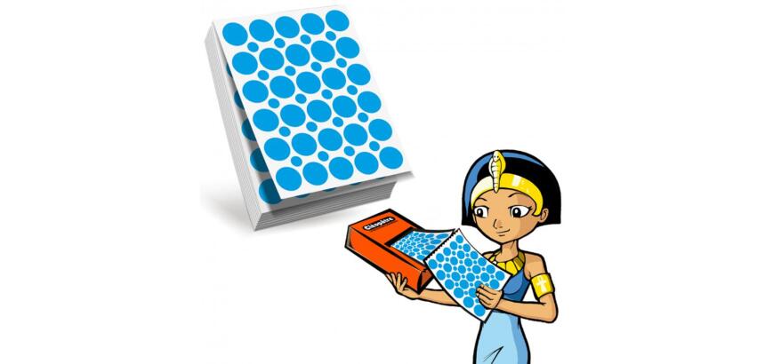 Recharge gommettes geometriques cleopatre 60f    1800 gommettes 18mm coloris   bleu + 1200 gommettes rondes