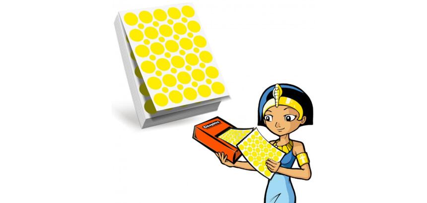 Recharge gommettes geometriques cleopatre 60f    1800 gommettes 18mm coloris   jaune + 1200 gommettes rondes