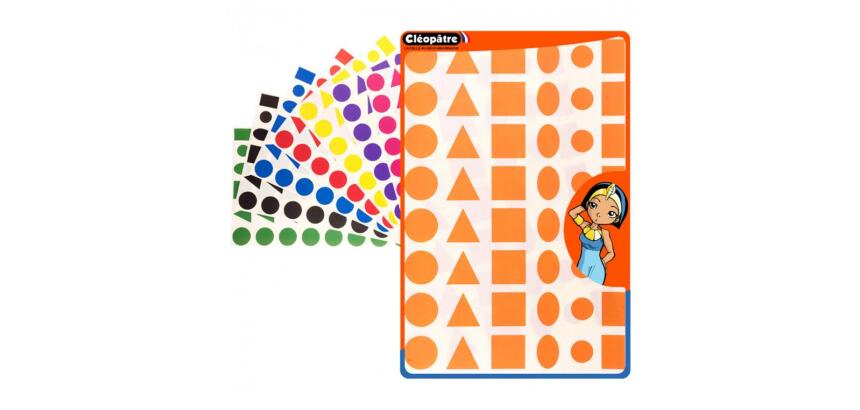 Gommette geometrique cleopatre repositionnable     planche a4 5 formes 8         couleurs assorties 2304