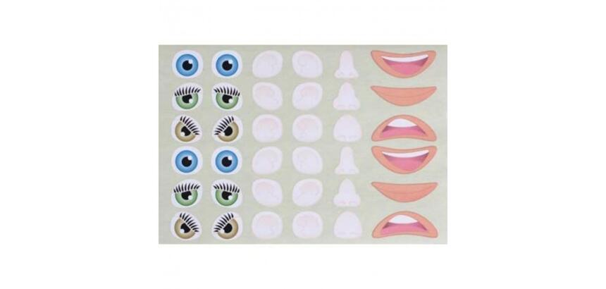 Gommette visage cleopatre yeux 25mm bouche 50mm nez 720 gommettes pochette de 20      planches
