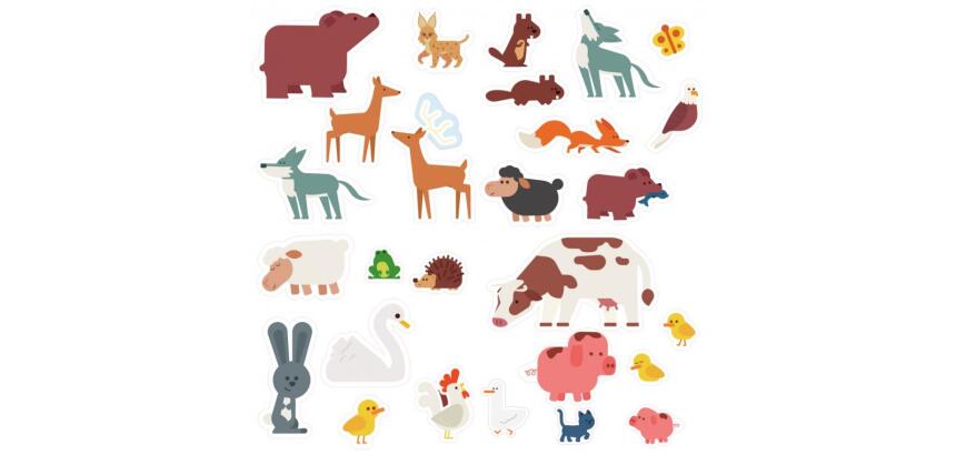 Gommette cleopatre animaux de for t et montagne echenillees adhesif repositionnable 40mm  feuilles predecoupees 480