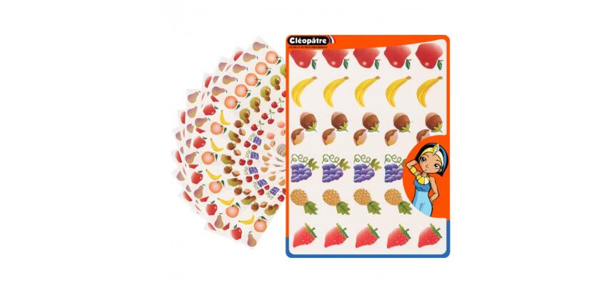 Gommette fantaisie cleopatre fruits 6 motifs 720 gommettes pochette de 24 planches a5