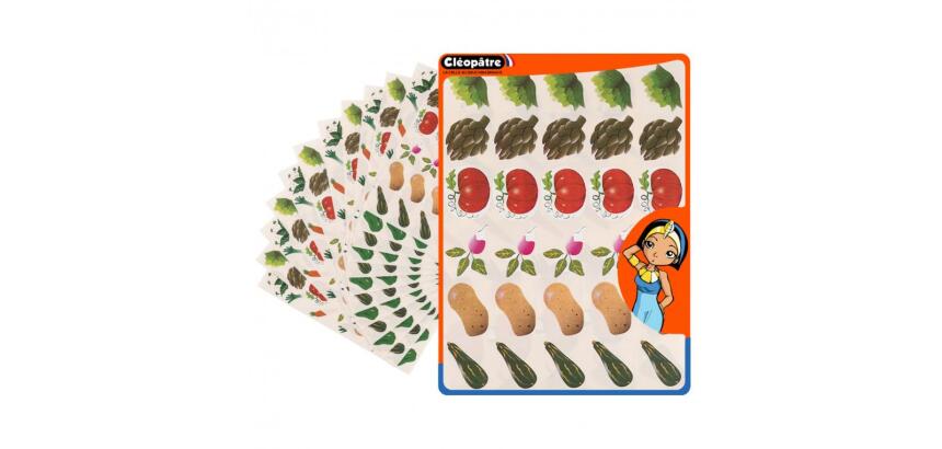 Gommette fantaisie cleopatre legumes 6 motifs 720          gommettes pochette de 24      planches a5