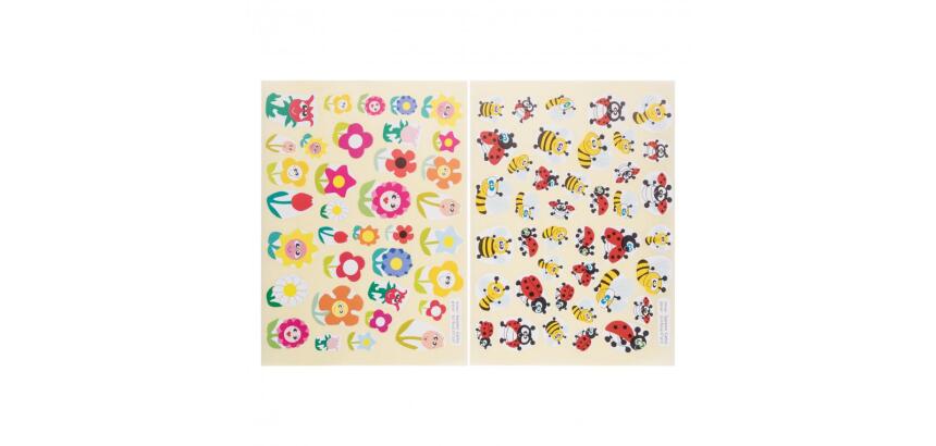 Gommette fantaisie cleopatre fleurs abeilles coccinelles   planche a5 720 gommettes      pochette de 20  planches