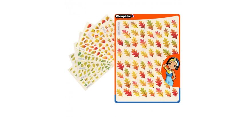 Gommette fantaisie cleopatre feuilles arbres               printemps/automne 4 motifs    1438 gommettes pochette de 24