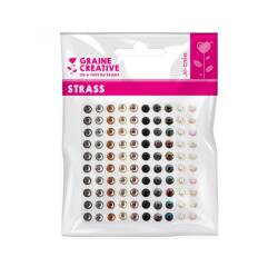 Planche assortiment de strass adhesif graine creative 100   strass coloris noir et perle  assortis