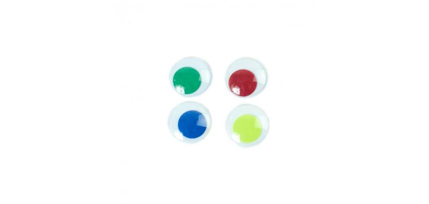 Yeux mobiles cleopatre ronds adhesifs sans cils diametre   28mm sachet de 20 unites