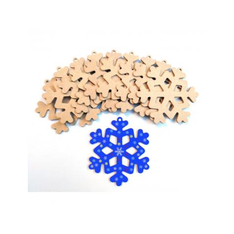 Lot de 10 etoiles de neige culture club en bois avec     trou de suspension            12.9x12.3cm coloris naturel