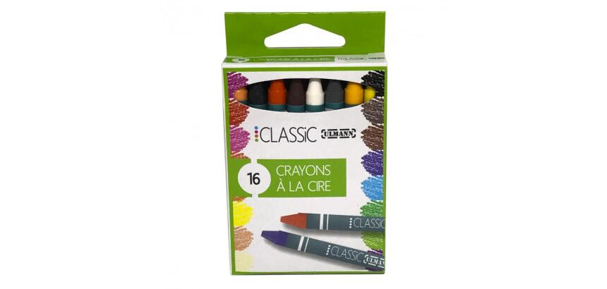 Etui crayons cire economique ulmann 90 mm 16 unites        coloris assortis