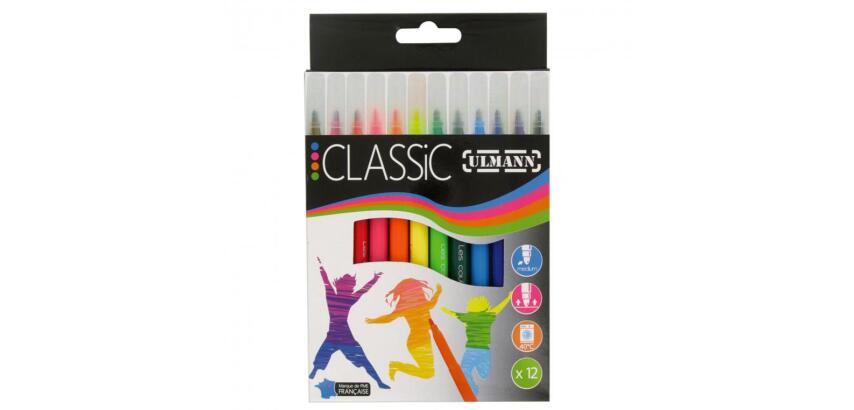 Pochette feutres de coloriage ulmann pointe moyenne bloquee 12 unites coloris assortis