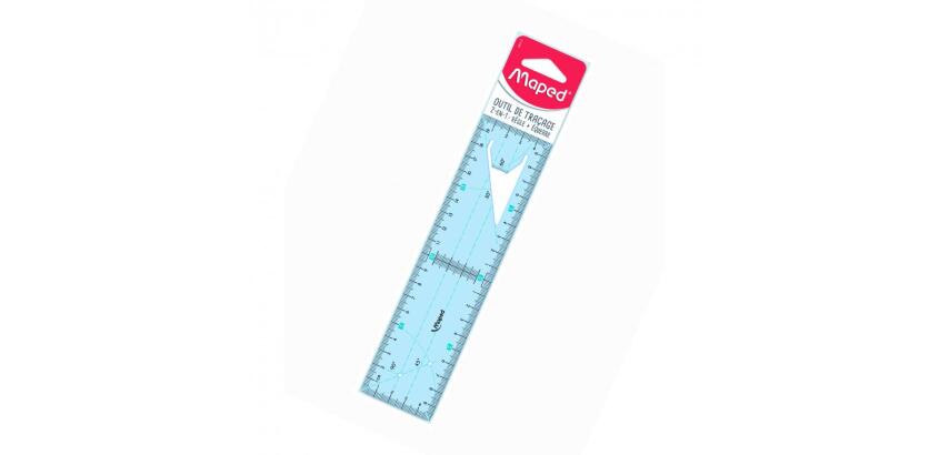 Outil de traçage règle équerre 2en1, bleu transparent
