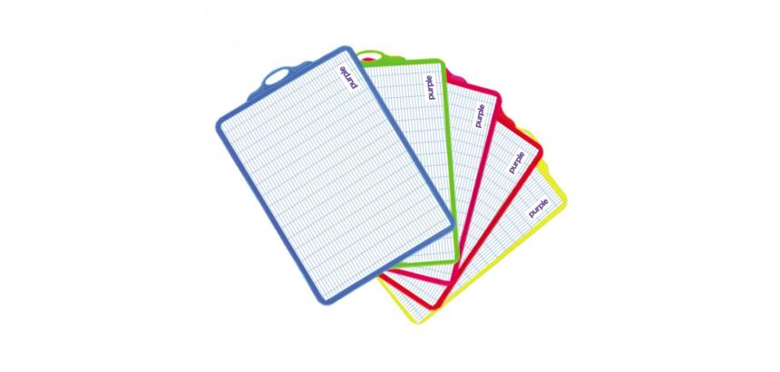 Ardoise blanche office plast 18,5x27,5 cm quadrillee 1     face seyes 1 face unie cadre  5 coloris assortis