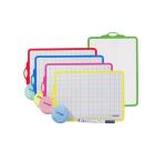 Kit ardoise blanche office plast 18,5x27,5cm quadrillee  1 face seyes 1 face unie      cadre 5 coloris assortis