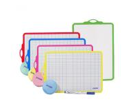 Kit ardoise blanche office plast 18,5x27,5cm quadrillee  1 face seyes 1 face unie      cadre 5 coloris assortis