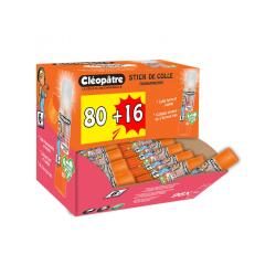 Colle transparente cleopatre repositionnable sans solvant  lavable des 30  baton de 8g   boite de 96 unites