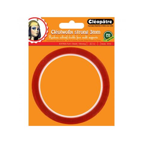 Adhesif cleopatre cleotwofix double face extra fort multi  supports ph neutre rouleau de 3mmx10m