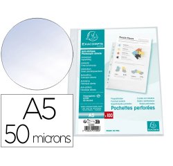 Sachet de 100 pochetttes perforées Polypropylène grainé 5/100e - A5 - Cristal
