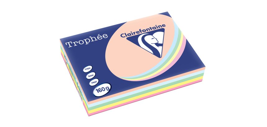 Ramette clairefontaine assortiments 160g 5x 50       fuilles a4 coloris pastel     rose bleu vert canari saumon