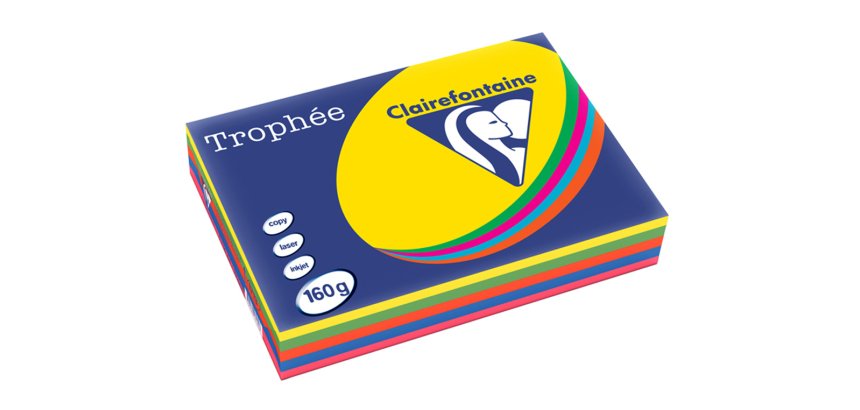 Ramette clairefontaine assortiments 160g 5x 50       fuilles a4 coloris intenses   jaune bleu vert fuchsia rouge