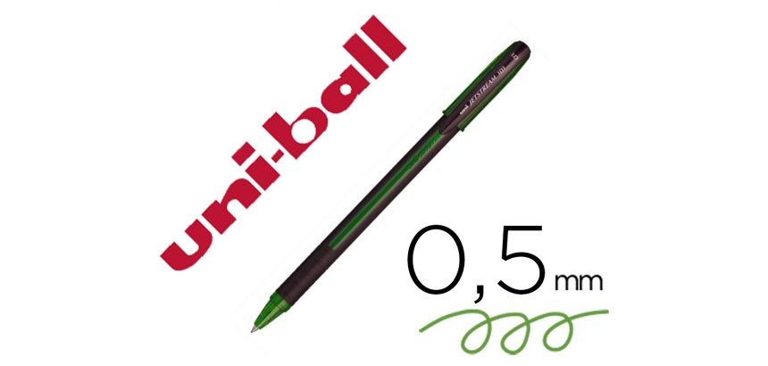 Stylo-bille uniball jetstream 101 pointe moyenne trait      0,5mm encre gel capuchon grip ergonomique coloris vert