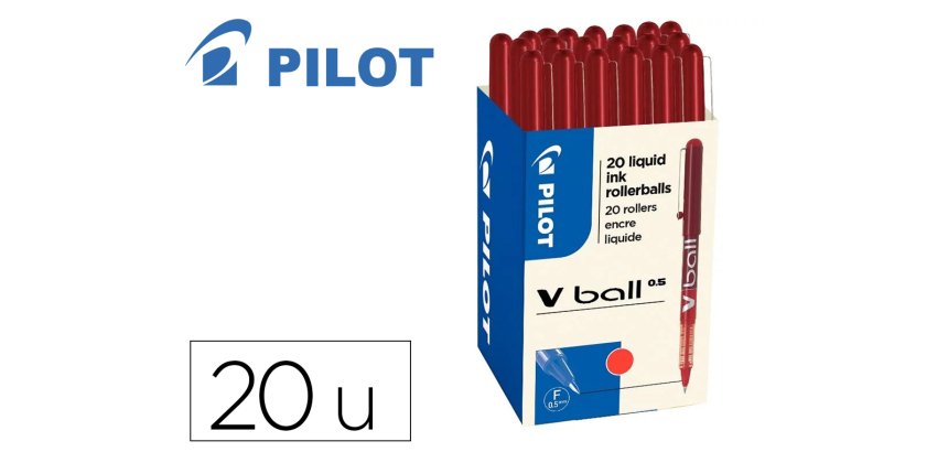 Pack roller pilot v-ball pointe conique 1.5 mm 16 + 4  offerts coloris rouge