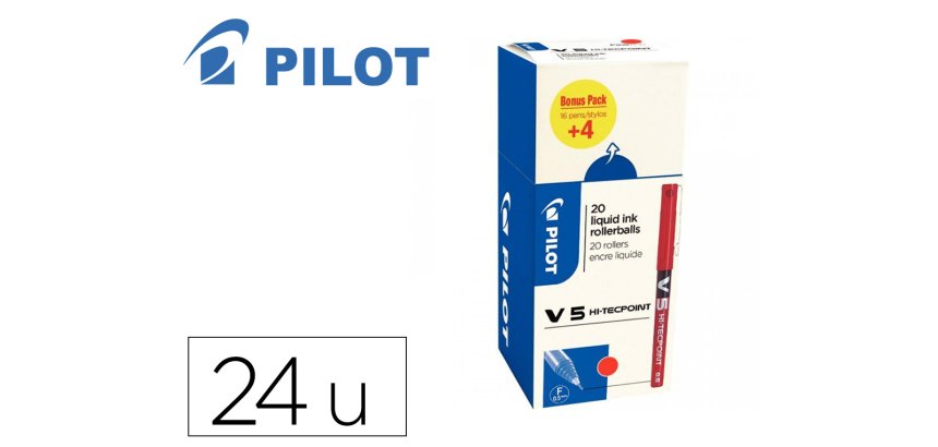 Pack roller pilot v5 pointe aiguille 0.5 mm avec          regulateur d encre 16 + 4     offerts coloris rouge