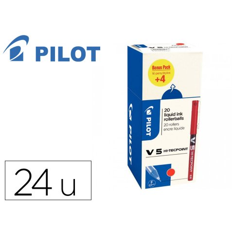Pack roller pilot v5 pointe aiguille 0.5 mm avec          regulateur d encre 16 + 4     offerts coloris rouge