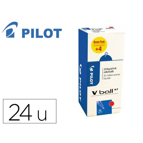 Pack roller pilot v-ball pointe conique 0.7 mm avec    regulateur d encre 16 + 4     offerts coloris rouge