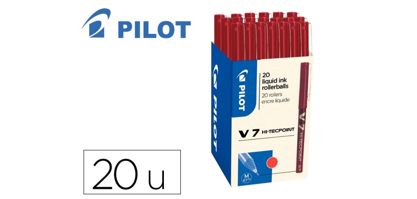 Pack roller pilot v7 pointe aiguille 0.7 mm avec          regulateur d encre 16 + 4     offerts coloris rouge