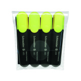 Surligneurs schneider job 150 pointe biseaut e 1 a 5 mm     coloris jaune etui de 4       unites