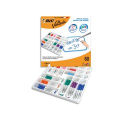 Marqueur bic velleda 1741 effacable pointe ogive encre  base alcool inodore 8 coloris assortis medium classpack 60
